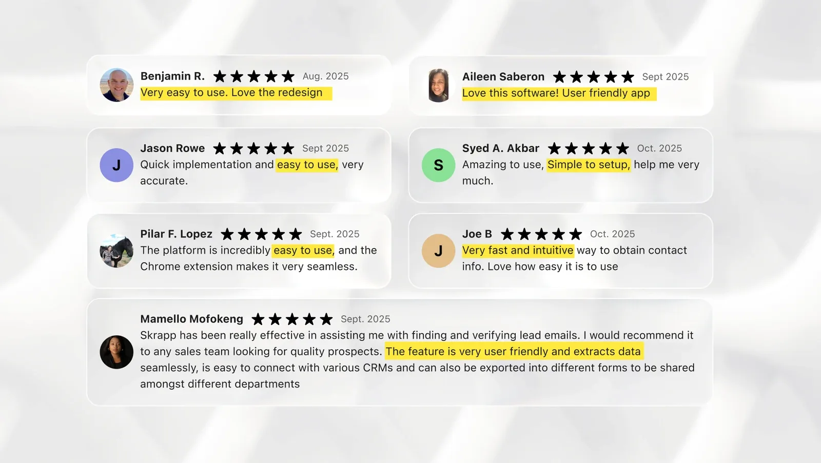 Customer reviews of the Skrapp.io Chrome extension