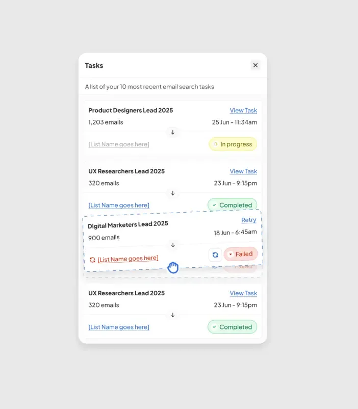 Lead search task list