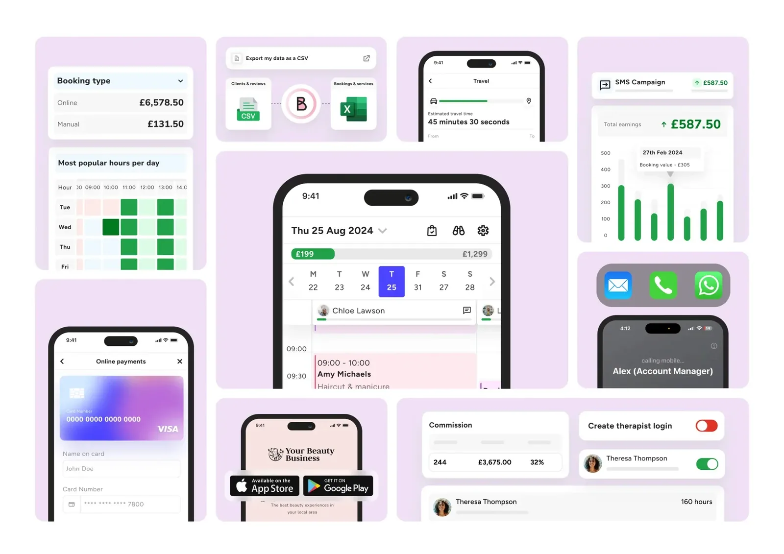 Salon app screen collage